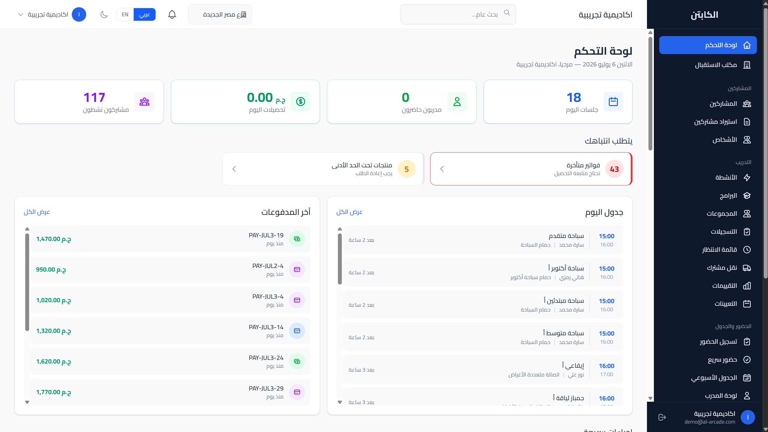 لوحة التحكم الرئيسية